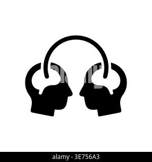 Brainstorming silhouette icon, two heads connected, idea sharing concept Stock Vector