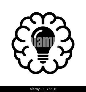 Creative brain with light bulb inside, simple vector icon Stock Vector