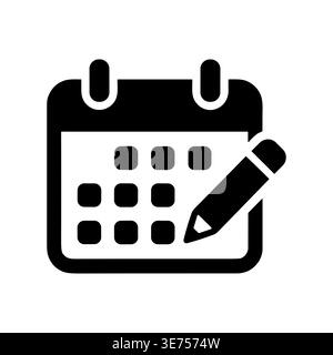 Calendar and pencil icon in black glyph style design Stock Vector