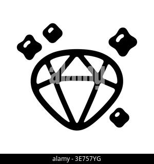 Hand drawn simple black diamond icon with shining effect Stock Vector