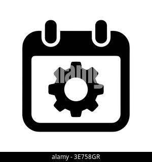 Calendar and gear icon solid style for schedule settings Stock Vector