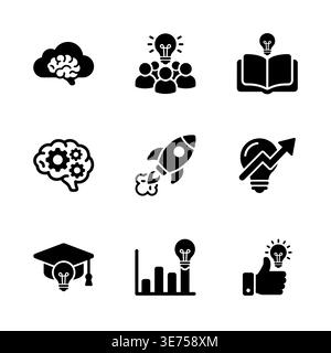 Set of black vector icons representing innovative ideas and solutions Stock Vector