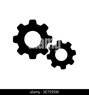 Two Interlocking Black Gears Symbolize Engineering and Process on White Stock Vector