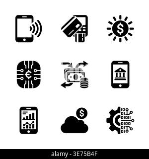 Set of black glyph icons for fintech and e-banking Stock Vector