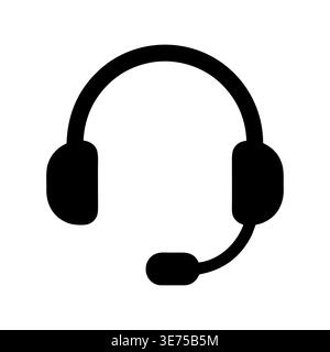 Black Headphones with Microphone Icon - Customer Support Symbol Stock Vector