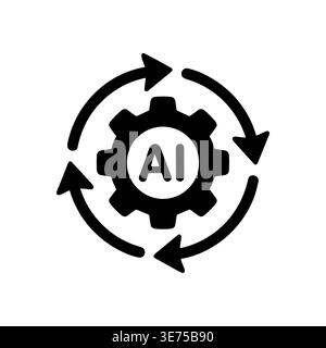 AI gear icon with circular arrows, artificial intelligence concept Stock Vector