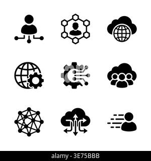 Collection of Network and Connection Icons in Simple Black Style Stock Vector