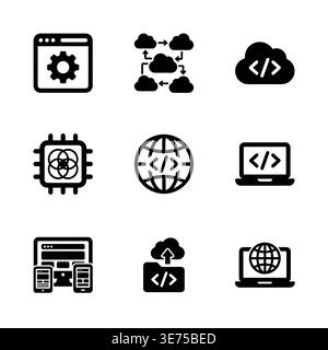 Collection of Programming and Development Icons in Simple Black Style Stock Vector