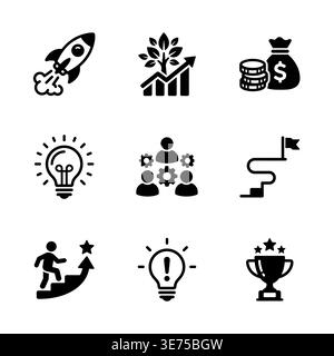 Set of Business and Startup Solid Icons Black and White Stock Vector