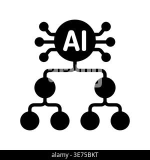 AI Neural Network Connection Diagram Black and White Vector Illustration Stock Vector