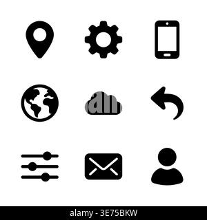 Set of universal basic solid interface icons, glyph style Stock Vector