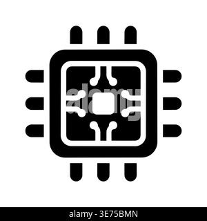 Black and white glyph icon of a microchip processor Stock Vector