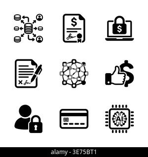 Collection of black glyph style cryptocurrency and blockchain icons Stock Vector