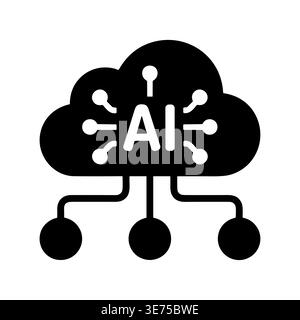 AI in Cloud Network Icon in Solid Style Vector Stock Vector