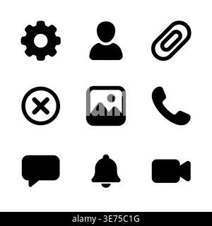 Simple set of basic user interface vector icons glyph style Stock Vector