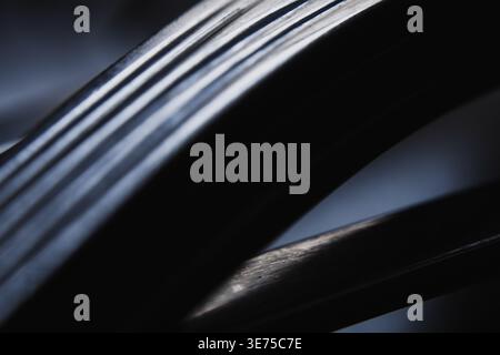 Close up view of polished stainless steel ridges with soft bokeh background Stock Photo