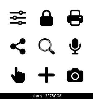 Set of minimalist black vector icons for website and app Stock Vector