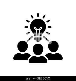 Team brainstorming session with bright idea lightbulb glyph icon Stock Vector