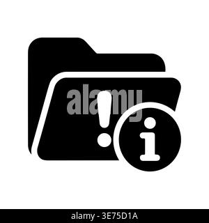 Warning Folder Icon with Exclamation and Information Sign Glyph Stock Vector