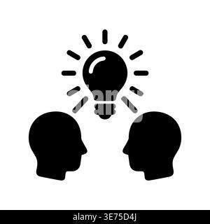 Brainstorming Icon: Two Heads Under a Glowing Lightbulb, Idea Generation Stock Vector