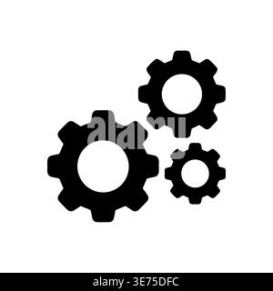 Three gears meshing, connecting, and working together black vector illustration Stock Vector