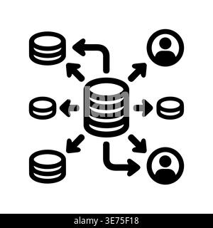 Data Distribution Network Icon, Black and White Vector Illustration Stock Vector