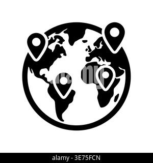 Earth globe icon with location pin pointers, flat vector design Stock Vector