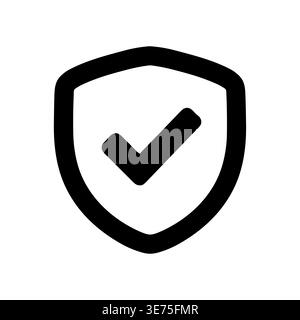 Black outline shield with checkmark logo vector illustration Stock Vector