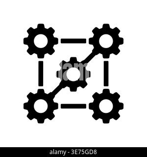 Gears connection network solid icon, teamwork, mechanism, system concept Stock Vector
