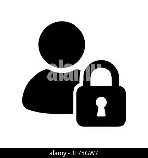 User profile with padlock, account security black glyph icon Stock Vector