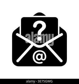 Black and white icon of email with question mark and at Stock Vector