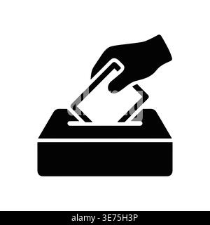Hand putting vote in ballot box, democracy concept glyph icon Stock Vector