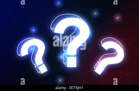 Question marks and plexus pattern on blue and red background Stock Photo