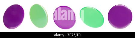 Many purple and green button badges isolated on white, set Stock Photo