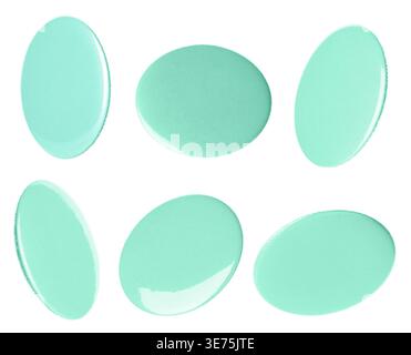 Many turquoise button badges isolated on white, set Stock Photo