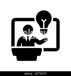 Business Presentation with Idea Light Bulb Black Glyph Icon Stock Vector