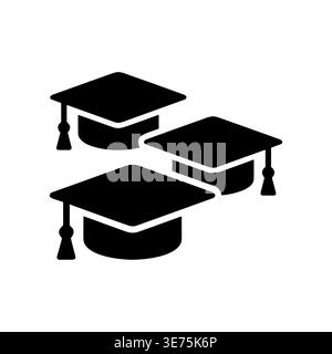 Three graduation caps in black color, university symbol icon Stock Vector