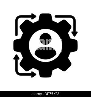 Black silhouette of person inside gear with arrows rotation Stock Vector