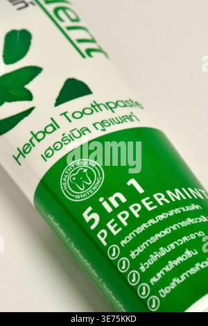 Thai herbal toothpaste, bilingual labeling Stock Photo