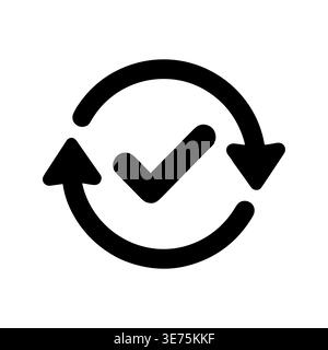 Rotating arrows with check mark vector icon, synchronization concept Stock Vector