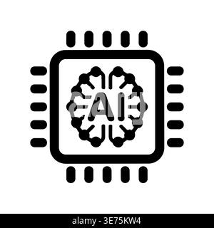 AI chip icon, artificial intelligence concept, microprocessor, black and white Stock Vector