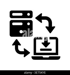 Data synchronization process icon with server and laptop glyph Stock Vector