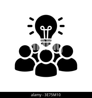 Brainstorming session glyph icon, people with light bulb idea Stock Vector