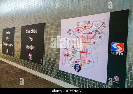 Philadelphia Pennsylvania,Philadelphia International Airport PHL,inside interior,terminal concourse gate area,SEPTA transit map poster wall display pu Stock Photo