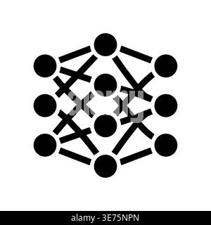 Black silhouette neural network diagram icon on white background Stock Vector