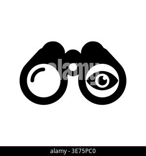 Black binoculars icon with eye symbol for search concept Stock Vector