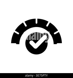 Speedometer icon with check mark, performance level symbol in black Stock Vector
