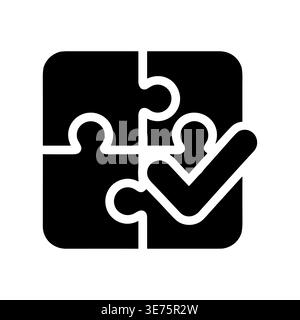 Completed puzzle with check mark symbolizing success and solution finding Stock Vector
