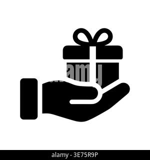 Hand holding gift box icon vector, glyph style illustration Stock Vector