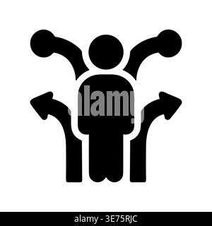 Decision Making Icon Showing Person with Multiple Arrow Choices Stock Vector